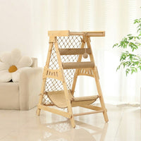 Multi-Level Cat Tree with Hammock, Solid Wood Multi-Functional Climbing Frame with Jump Platform, Minimalist Indoor Activity Center for Kittens