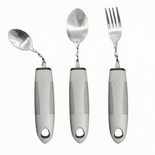 3 Pieces Adaptive Cutlery Set Flexible Utensils with Twistable Shaft for Elderly