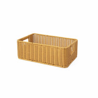 Rattan Style Basket Rectangular Wicker Storage Basket Decorative Lightweight Organizer with Open Top and Handles Suitable for Bedroom Living Room Table Arrangement