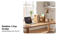 Bamboo Desk Shelf with Drawers Easy Assembly Retractable Tabletop Book Rack