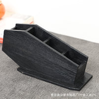 Gothic Coffin Wooden Brush Holder and Pen Stand with Compartments