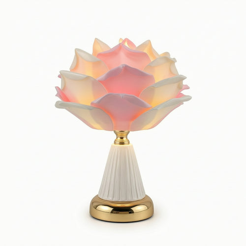 Rose Table Lamp Smooth Dimming Ceramic Lamp with USB Switch Ambient for Vanity