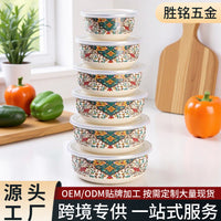 Enamel Food Storage Bowl Set with Lids, Sealed, for Refrigerator, Portable Five-Piece Set