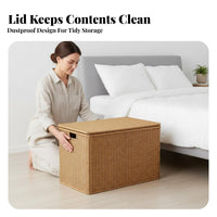 Lidded Wickerdesign Box Large Capacity Lidded Rectangular Box Faux Rattan Design adaptable for Parents, Renters, Living Room