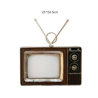 Retro TV Ornament Distressed Finish Vintage Television Decor Brown and Black
