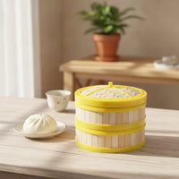 10 Pieces Bamboo Steamer Basket with Lid Natural Dumpling Steamer Sturdy