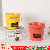糖果色铁皮提桶英文字母多肉铁艺小铁桶收纳彩色欧式铁皮桶沙滩桶