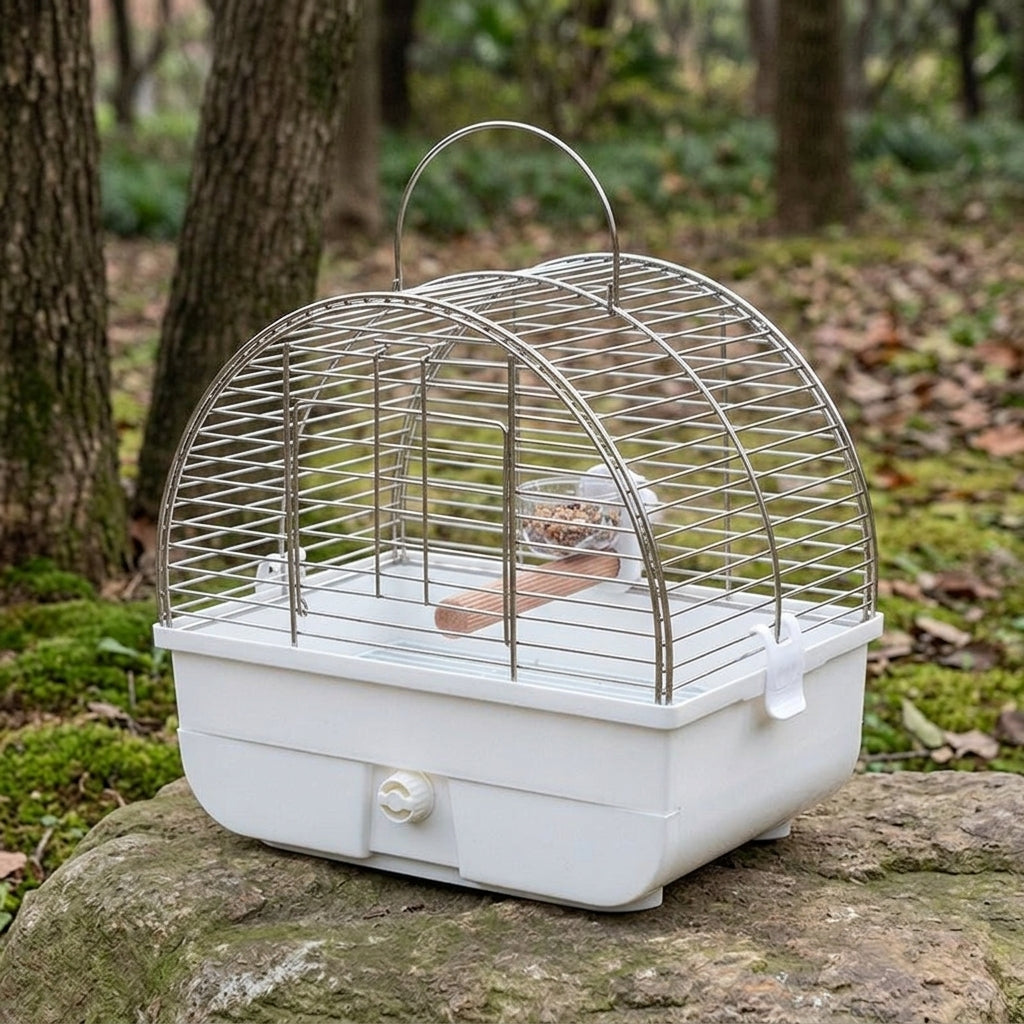 Small Bird Cage with Perch, Arched Top Portable Travel Cage for Parrots, Luxury 2-Tier Electroplated Steel Construction for Small Birds