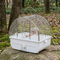Small Bird Cage with Perch, Arched Top Portable Travel Cage for Parrots, Luxury 2-Tier Electroplated Steel Construction for Small Birds