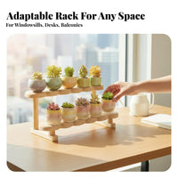 Display Rack Solid Wood Multi-Tier Wooden Plant Stand Space-Saving Desktop Rack for Windowsill, Office, Balcony