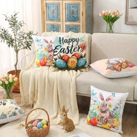 Easter Pillow Cover Printed Pattern Linen Easter Egg Pillow Sham High Resolution Digital Printing Decorative Bunny Pillowcase for Homeowners, Sofa
