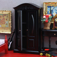 1:12娃娃屋DOLLHOUSE迷你家具黑色纯手工雕花迷你柜子微场景衣柜