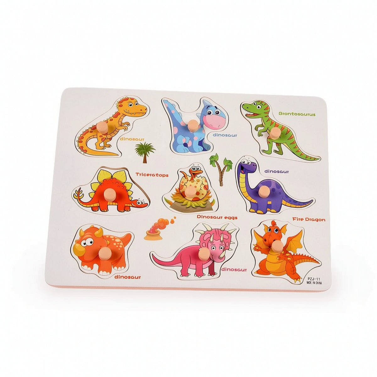 Educational Puzzle Board with Knobs Easy-Grasp Wooden Peg Puzzle Sensory Toy Full-Color for Preschoolers