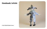 Dangling Leg Clown Doll Tear Drop Feature Sitting Porcelain Clown Handmade Fool Figurine Posable Tri-Cherub Design Doll