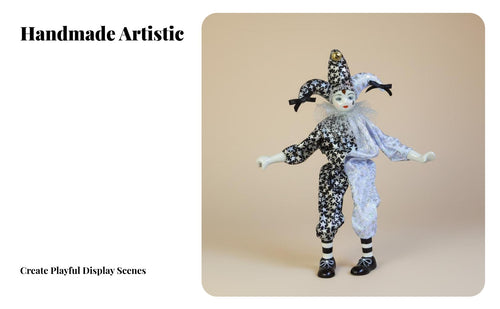 Dangling Leg Clown Doll Tear Drop Feature Sitting Porcelain Clown Handmade Fool Figurine Posable Tri-Cherub Design Doll