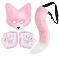 Halloween Cat Fox Plush Mask with Claws and Tail Cosplay Set
