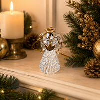 12 Set Glass Angel Pendant, Hand Blown Glass Ornament, Christmas Pendant Decoration, Clear, Gold-colored, Festive Tree Decoration