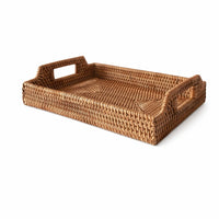 Rattan Tray with Handles Low-Height Rattan Serving Tray Rustic for Tea Service