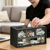 Wooden Coin and Cash Storage Box with Compartments