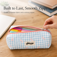 Cream Plaid Bowknot Pencil Case Portable Stationery Storage Bag for Students