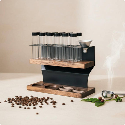 Wooden Coffee Bean Display Stand Sealed Coffee Bean Tube Holder Minimalist Wooden Tube Organizer for Cafe