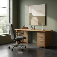 Cane Woven Writing Desk Minimalist Design Wooden Home Office Desk