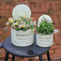 Vintage Metal Can Planter Embossed Ridges Vintage Tin Pail Metal
