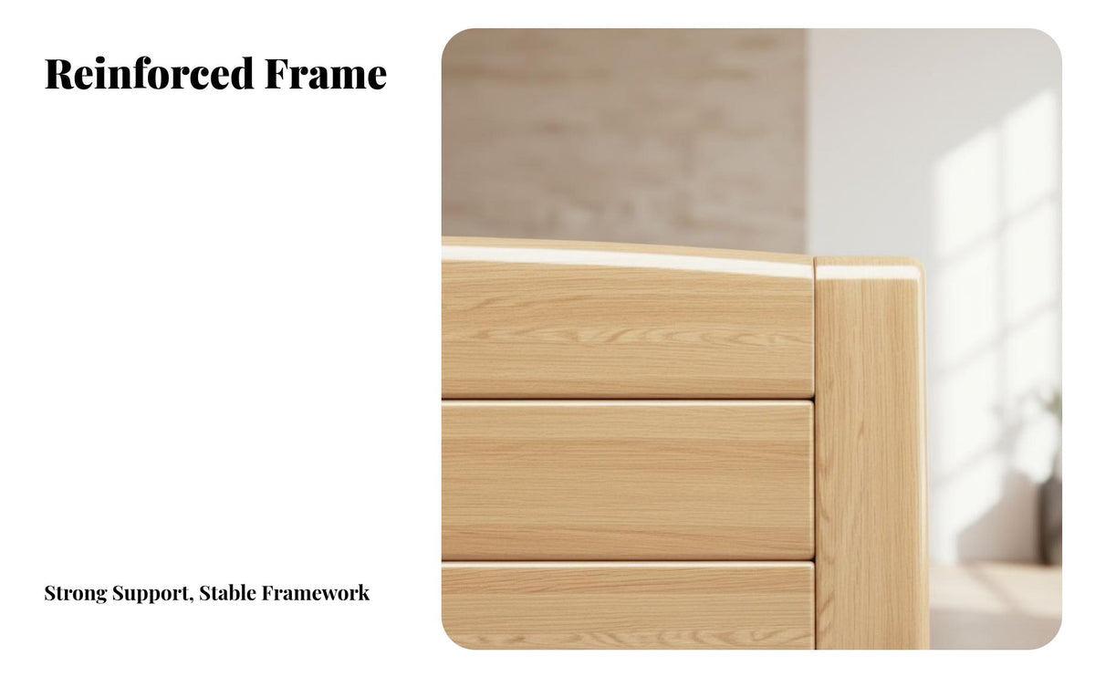 Modern Design foundation Bed Frame with Headboard Minimalist design Slatted foundation Bed Natural Finish Bedroom Furniture Sturdy Construction for Newlyweds, partners, Homeowners, Home, Apartment, Guest Room