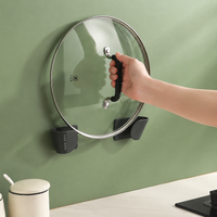 Wall-mounted Pot Lid Holder, Adhesive Kitchen Storage, 8x5x4.5cm, Plastic, Black/Blue/Green