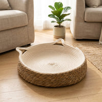 Woven Cat Bed Made of Grass Material, All Season Cat Bed for Indoor Cats, Open Woven Grass Cat Bed, Four Seasons Resting Place