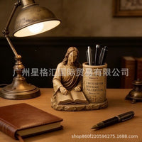Resin Craft Statue Pen Holder with Bible Verse