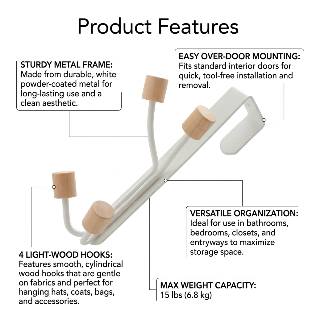 Over Door Hanger Rust Resistant, Door Hooks for Coats Hats Bags, Heavy Duty Over Door Hooks, Modern Minimalist Over Door Hook