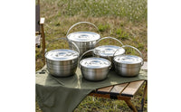 4 Pieces Camping Pot Set with Lids Portable Stainless Steel Cookware Set Compact Pot with Lid for Backpackers