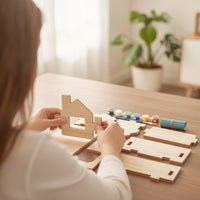 DIY Wooden House  set  Interlocking Wooden House Model Easy to Assemble Toy for Students, Crafting Class