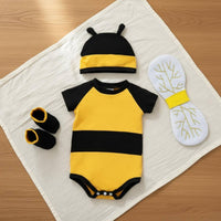 4 Pieces Initial Birthday Gift Newborn Bee Outfit with Wings Short Sleeve Bumblebee Baby Costume Photo Prop Infant Bee Romper Set for Newborns, Infants, Halloween