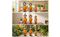 3 Pieces Pumpkin Scarecrow Figurine Hand-Painted Ceramic Pumpkin Figure Whimsical Scarecrow Statue with Hat for Tabletop, Shelf, Entryway