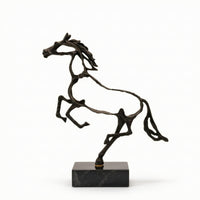 Rearing Horse Figure Metal Equine Sculpture Slender Sculpture with Rectangular Base for Interior Decorators, Living Room, Office