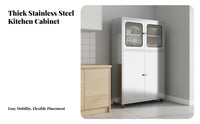 Thickened Stainless Steel Kitchen Storage Cabinet Large Capacity Kitchen Pantry Cabinet Easy to Clean Freestanding Food Pantry Multi-Functional for Homeowners, Families, Renters, Dining Room, Bathroom, Office
