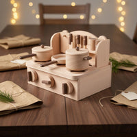 Wooden Pretend Kitchen Set Child-Centered-Influenced Wooden Role Play Cooktop Pretend Play Kitchen Cooktop for Young Children, Daycare