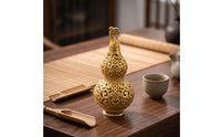 Brass Gourd Auspicious Brass Gourd Statue Hollow Tabletop Decor for Entryway