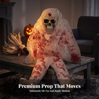 Spooky Skeleton with Hooded Cloak | Creepy Seated Pose, Interactive Motion-Activated, Sit-up Skeleton, for spooky homes