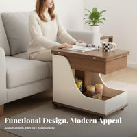 With casters Adjustable Height C-Table Multi-Functional Adjustable C-shaped frame Desk Hidden Storage Mobile mobile cart secureable Casters for telecommuting Workers, Students, Seniors, Living Room, Small Apartment, Bedroom, Home Office