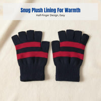 Winter Warm Half Finger Gloves, Knitted, Fleece Lined, Unisex, Korean Style, Outdoor, Writing, Cycling, Driving