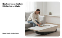 Modern Minimalist Design Oval Table with Sculptural Base Light Luxury Living Room Furniture Cream aesthetic Home Furnishing Lowsilhouette hidden from viewline for Small Apartment Dwellers, Homeowners, Interior Designers, Lounge Area, Office