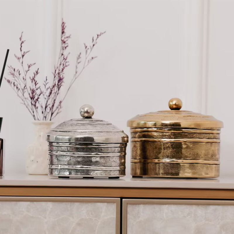 Indian Imported Aluminum Hammered Vintage Storage Canister Decorative Box