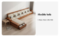 Walnut Wood Sofa Combination Double-Use Winter Summer Solid Wood Storage Sofa Modern Design Modular Sectional with Storage for Homeowners, Guests