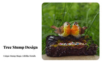 Decorative Bird Feeding Station Realistic Design double birds Log Feeder Weather Resistant Outdoor Bird Feeder for Gardeners, Backyard, Patio