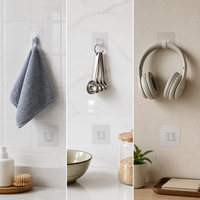 Strong Punch-Free Adhesive Hooks for Toothbrush Holders and Chopstick Caddies, Wall Mount Accessories