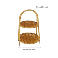 Tiered Rattan Tray Rack Handwoven Wicker Storage Rack Breathable Interlaced Container Basket with Handles