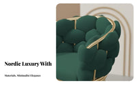 Light Luxury Design Upholstered Two-Seater Nordic Aesthetic Puffy-Tufted Armchair Golden Metal Frame Commercial Seating Soft Upholstery for Interior Designers, Business Owners, Beauty Salon, Boutique, Coffee Shop, Living Room